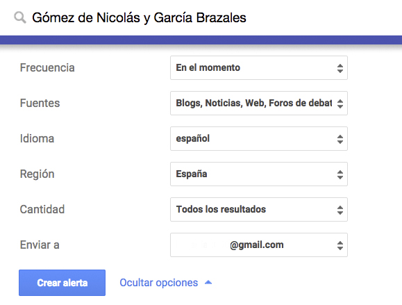 googleAlert3 Mostrar opciones