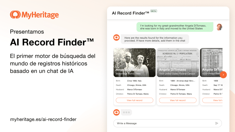 Presentamos AI Record Finder™, el primer motor de búsqueda de registros históricos del mundo basado en un chat de IA