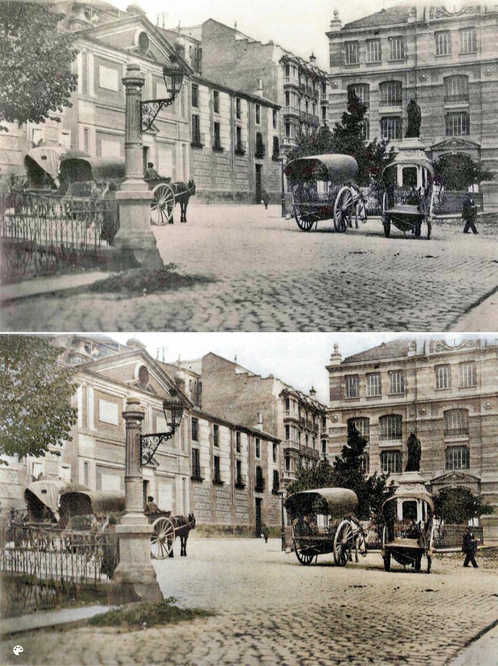 Fotografía Plaza de las Descalzas Reales en 1920, con el monasterio a la izquierda <a href=