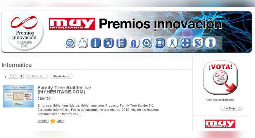 Family Tree Builder 5.0 en los Premios Innovación «Muy Interesante» 2011