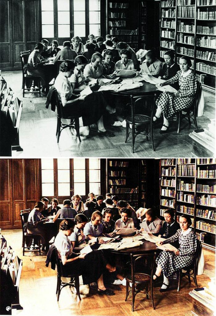 Alumnas en la biblioteca de la Residencia de Señoritas en Miguel Ángel, 8 (alr. 1929). Fotografía: Archivo International Institute in Spain, Madrid.