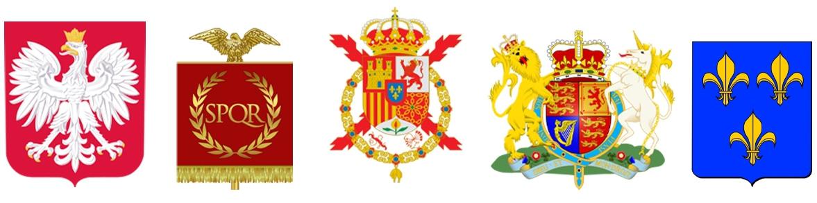 Escudo de familias reales Escudos de las familias reales de Polinia, Roma, España, Inglaterra y Francia